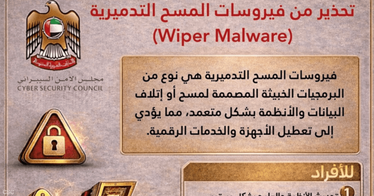 الإمارات.. تحذير من فيروسات تمسح البيانات وتعطل الأنظمة